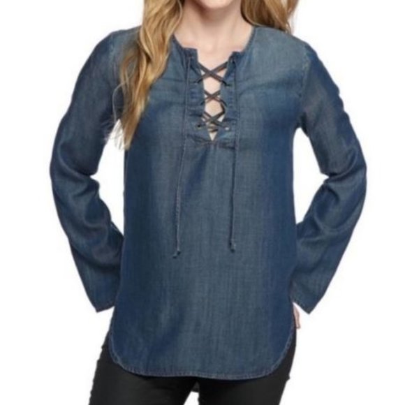 ANTHROPOLOGIE Cloth & Stone Chambray Long Sleeve Top - Picture 6 of 6
